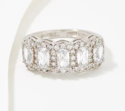 Diamonique Choice of Cut Halo Band Ring, Platinum-Clad - Emerald, 7