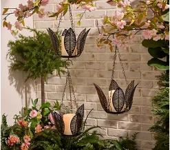 Garden Reflections Hanging Lotus Flowers with Outdoor Candles - Oil Rub Bronze