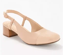 Clarks Collection Leather Slingback Heels -Marilyn Rose - Beige Combi, 8.5W