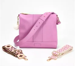 Pom Pom London Leather Westminster Messenger Bag w/ Multi Straps - Peony Pink