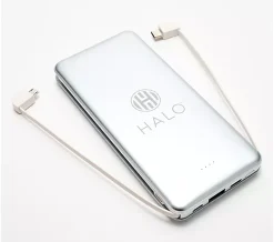 HALO 10,000mAh Power Bank with Integrated Cables & Fast Charging - Gray