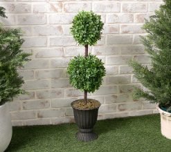 Garden Reflections 32" 2-tier Faux Boxwood Topiary in Urn - Oil Rub Bronze
