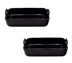 Temp-tations Carved Willow Set of (2) 9"x13" Baker w/ Upswept Handles - Black