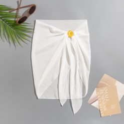 Swimsuit Cover-up Metal Shell Accessories  Beach Wrap Skirt - White, M