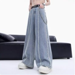 Niche Design Pleated Textured Short Shirt Men's Tops - Blue Pants, XL