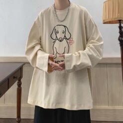 Cartoon Puppy Printed Long Sleeve T-shirt - Apricot, 2XL