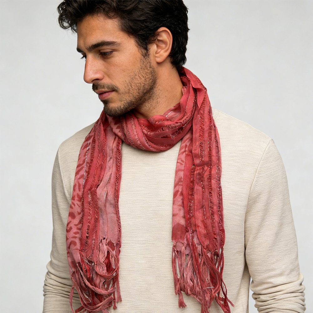 Pink Leopard Viscose Scarf With Metallic Threads - Long Boho Scarf 67inchx24inch - Image 5