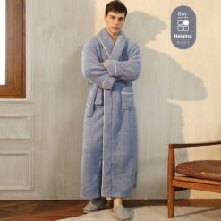Autumn And Winter Thickened Cotton Velvet Nightgown Men's Winter Plus-sized Plus Size Light Luxury Couple Bathrobe Women's Extended Pajamas - 2102 Haiqing Male, M