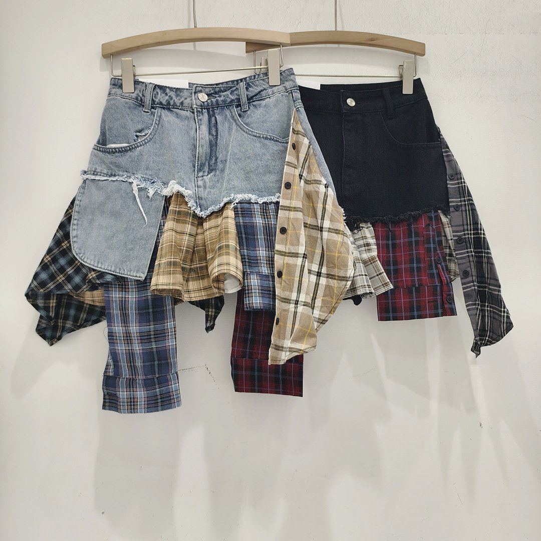 Irregular Hem Patchwork Denim Skirt For Women
