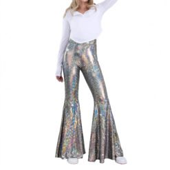 Lightweight Flared Pants With Gold-foil Snake-print - Silver, XXL