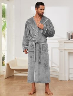 Fashion Men's Flannel Bathrobe Pajamas Women - Light Gray, XXL
