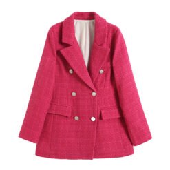 Womens 4-Color Textured Double-Breasted Midi Blazer - Rose Red, XL