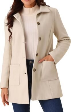 Double-breasted Long-sleeve Lapel Wool-lined Casual Coat - Beige, M