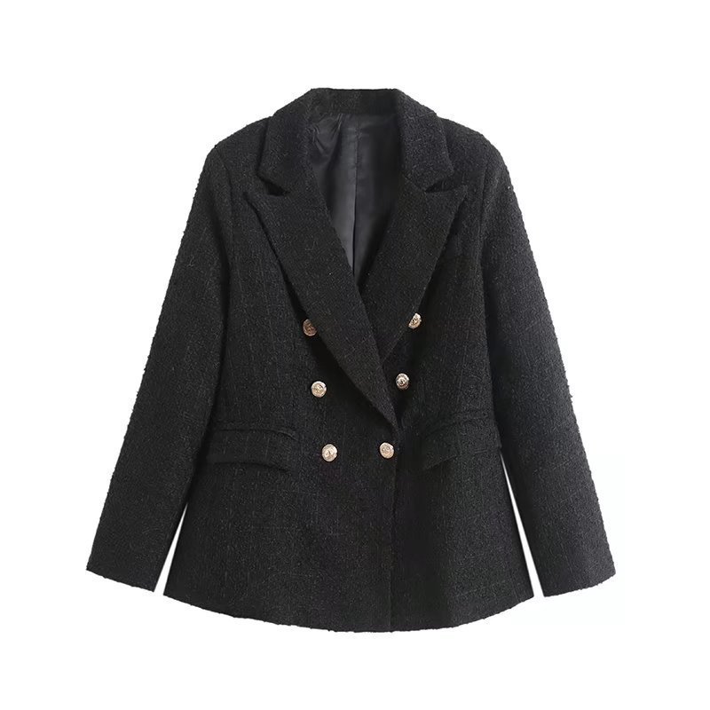 Womens 4-Color Textured Double-Breasted Midi Blazer - Image 6