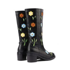 Womens Western Boots With Floral And Embroidery Details - Black, 35