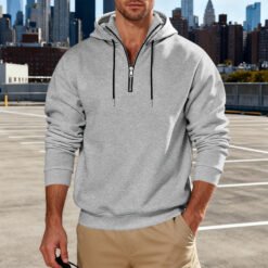 Light-luxury Commuter-style Long-sleeve Hoodie With A Stand-up Collar - Light Gray, M