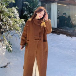 Womens Relaxed-Style Wool Double-Faced Coat - Chestnut Shell Brown, S