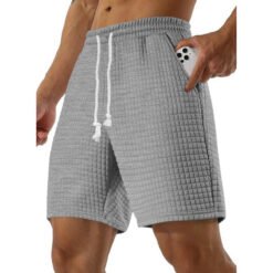 Mens Loose-fit Small-check Sports And Casual Shorts - Gray, S