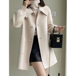 Womens Stylish Casual Doll-Neck Wool Coat - Beige, XL