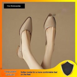 Womens French-style Pointed-toe Low-cut Mid-heel Leather Shoes - Apricot, 35