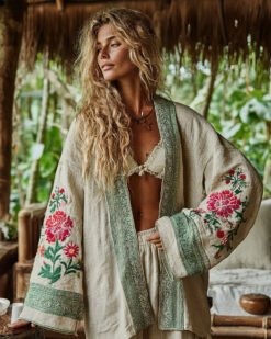 Linen Shawl-printed Buttonless Shirt Travel Ethnic-style Shawl - GKNH57164U1, XL