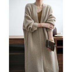 Womens Casual Long-sleeve Solid-color Sweater Cardigan - Beige Khaki, Free Size