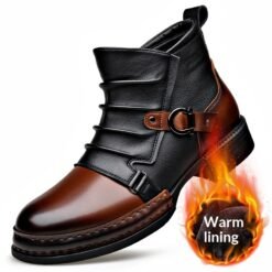 Mens British-style Retro Fleece-Lined Thermal Boots With Side Zipper - Black Plus Velvet, 40