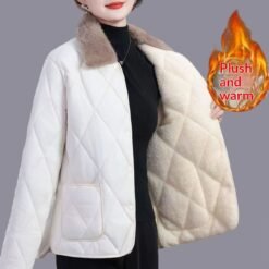 Womens Mid Length Cotton Coat With A Fur Collar