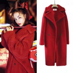 Womens Long Cashmere-Like Coat - Swedish Red, 2XL