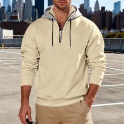 Light-luxury Commuter-style Long-sleeve Hoodie With A Stand-up Collar - Apricot, XXL