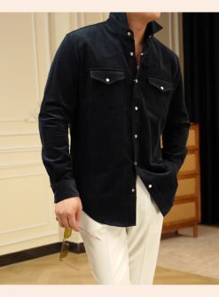 Mens Casual Business Shirt Made From Pure Cotton With A Lampwick Weave For Everyday Wear - Navy Blue, XL