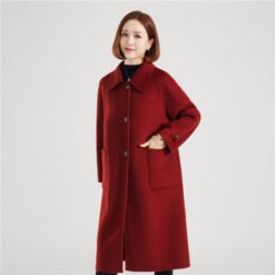 Stylish Double-Faced Wool Coat For Elegant Outerwear For Mature Women And Moms - Red, S