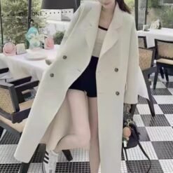 Double-faced Wool Coat Long Style Extended Length - Oatmeal Color, M