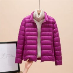 Womens Lightweight Padded Short Down Jacket - Purple Stand Collar, 2XL