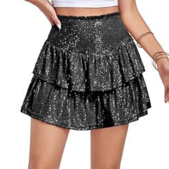 Sequin Performance Sequin Dance Skirt - Black Background Silver, M