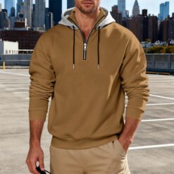 Light-luxury Commuter-style Long-sleeve Hoodie With A Stand-up Collar - Camel, S