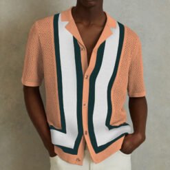 Men's Summer New Striped Contrast Color Knitwear Top - Orange, M