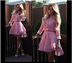 2021ebay fast selling sexy female long sleeved dress cocktail casual Mini Dress - Red stripes, S