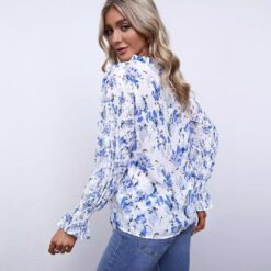 Alternative view of Shiying Autumn Lightweight Floral Chiffon Blouse With Long Sleeves