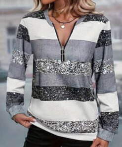 Womens FallWinter Crew-Neck Printed Loose-Fit Zip-Up Hoodie With Long Sleeves - NLW04346, 4XL