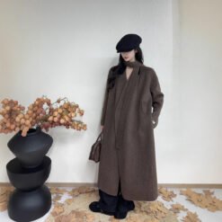 Long Double-sided Wool Coat In Korean Style - Brown, M