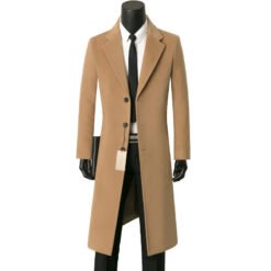 Mens Stylish Casual Wool Mid-length Coat - Khaki, 3XL