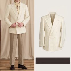 Italian-designed Double-breasted Casual Vintage Suit - Beige Grid, L