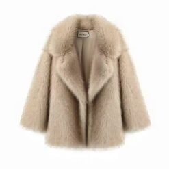 Mid Length Womens Faux Fox Fur Coat With A Blazer Style Collar - Black Tip With Coffee Bottom, M