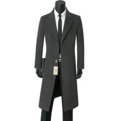 Mens Stylish Casual Wool Mid-length Coat - Dark Gray, 2XL