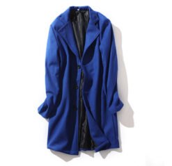 Mens Mid-length Long-sleeve Wool Coat Autumnwinter Wool Outerwear - Sapphire Blue, 5XL