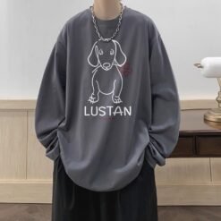 Cartoon Puppy Printed Long Sleeve T-shirt - Dark Gray, 5XL