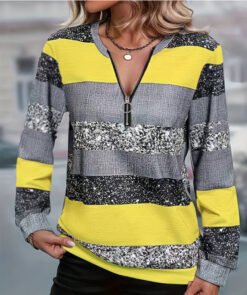 Womens FallWinter Crew-Neck Printed Loose-Fit Zip-Up Hoodie With Long Sleeves - NLW043457, L