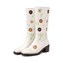 Womens Western Boots With Floral And Embroidery Details - White, 43