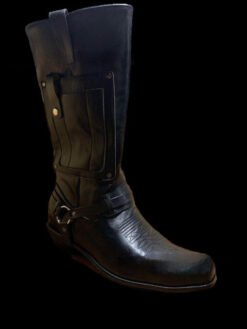 Embroidered Knight High-Heel Leather Mens Boots - Black, 43